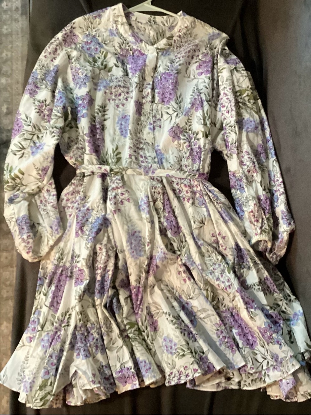 Girls Floral Lavender Print Long Sleeve Dress